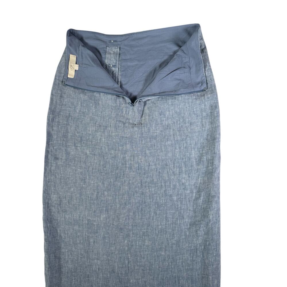 LOFT Linen Midi Skirt Size 2 Blue Botton Front Slit Summer Coastal Minimalist - Picture 9 of 12